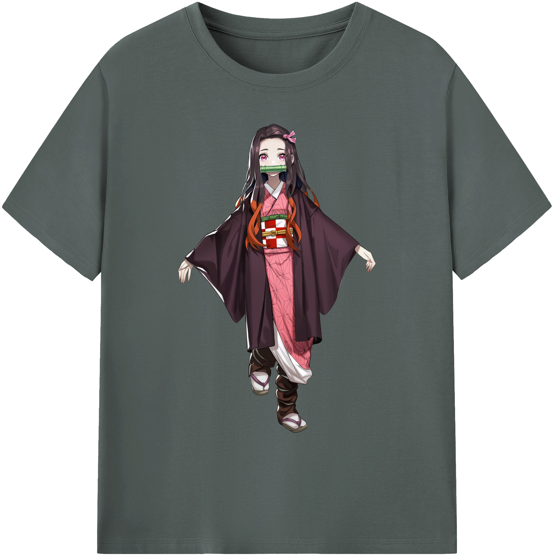 （画像用） 鬼滅の刃（きめつのやいば）竈門 禰󠄀豆子／かまど ねずこ Kamado Nezuko 綿100％ メンズ半袖Tシャツ｜肌触りやわらか＆通気性